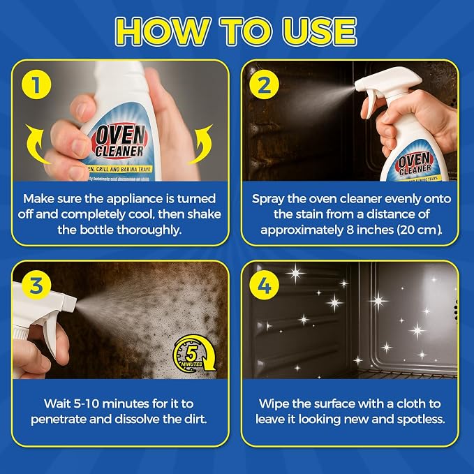 Oven Cleaner Heavy Duty 500ml, Complete Oven Cleaner Non Toxic Fume Free with Non-Scratch Scraper, Cloth, Easy Deep Clean for Racks, Grills, BBQ, Air Fryers, Kitchens, Outdoor and Vehicles