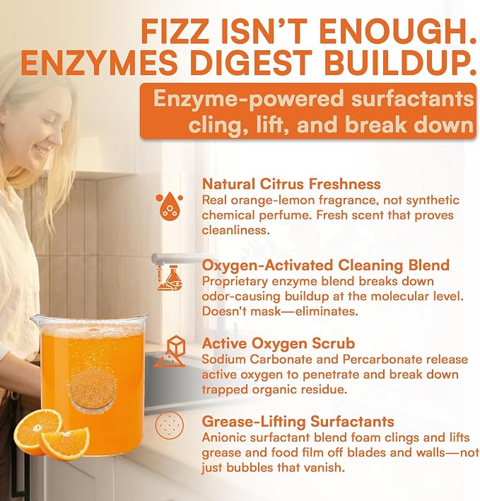 Garbage Disposal Cleaner and Deodorizer Tablets 24-Pack Citrus Foaming Tablets for Garbage Disposal, Kitchen Sink and Drain Cleaner, Lemon Orange Scent - Garburator, Disposer Freshener