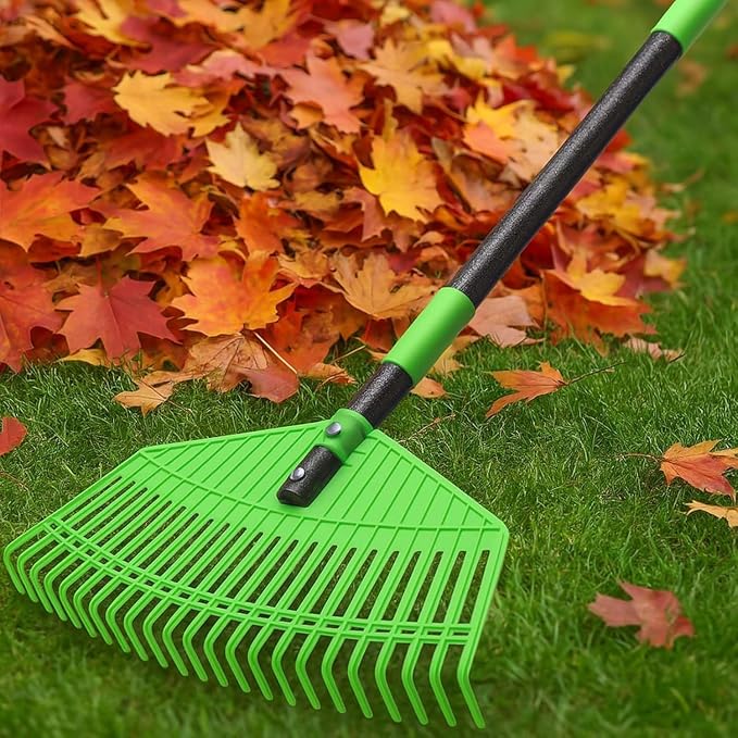 Lightweight Plastic Leaf Rake for Lawns - 16.5'' Wide Garden Rake for Leaves,Gentle on Lawn,50'' Adjustable for Women Seniors Kids,Outdoor Yard Rakes for Sweep Leaves,Grass, Pine Needle