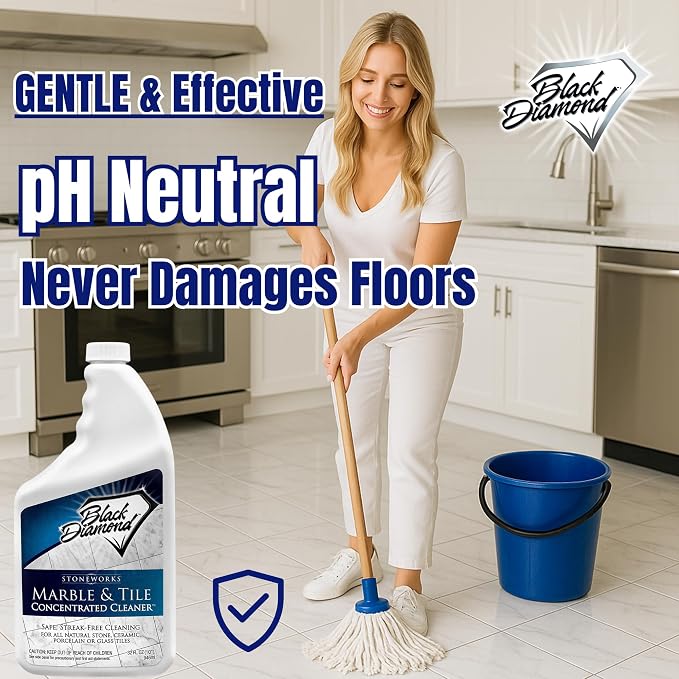 Black Diamond Stoneworks Marble & Tile Floor Cleaner Concentrate, pH Neutral, Streak-Free & No-Rinse Formula for Granite, Travertine, Limestone, Slate, Ceramic & Porcelain Floors (1 Quart)