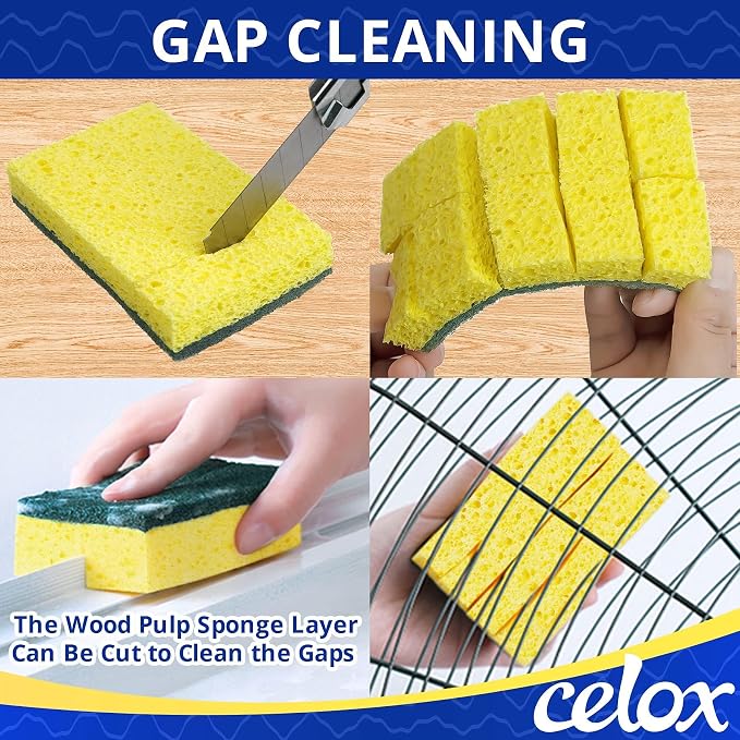 CELOX Dish Sponge for Kitchen, Easy to Cleaning, 6 Pack, Yellow