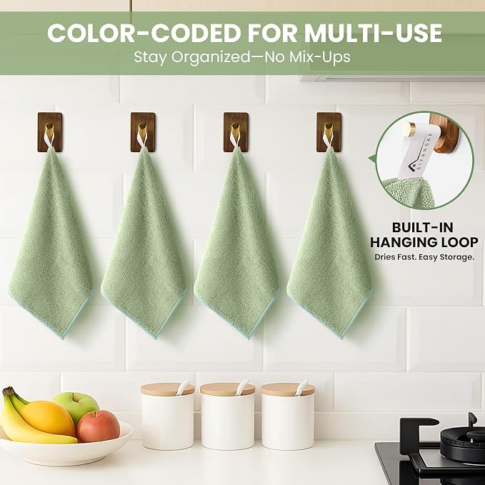SIFANGKE Microfiber Cleaning Cloth, 12 Pack Green Cleaning Rags for Housekeeping, Reusable Microfiber Towels for Car, Kitchen, Bathroom and Household Cleaning Supplies, 11.8"X11.8"