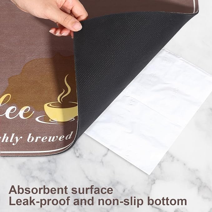 CooRug Absorbent Coffee Mat, Fashion Dish Drying Mat for Kitchen Counter Coffee Bar Accessories Espresso Machine Dish Rack 17" x 32" Brown