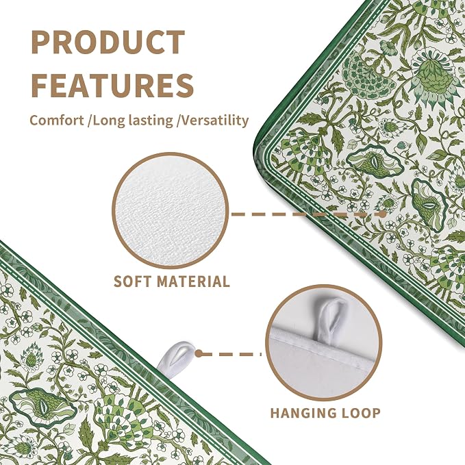 Green Floral Dish Drying Mat for Kitchen Counter 18x24 Inch Spring Summer Flowers Drying Mats Microfiber Absorbent Dish Drainer Pad Reusable Washable Dish Draining Mat for Coffee Bar Sink
