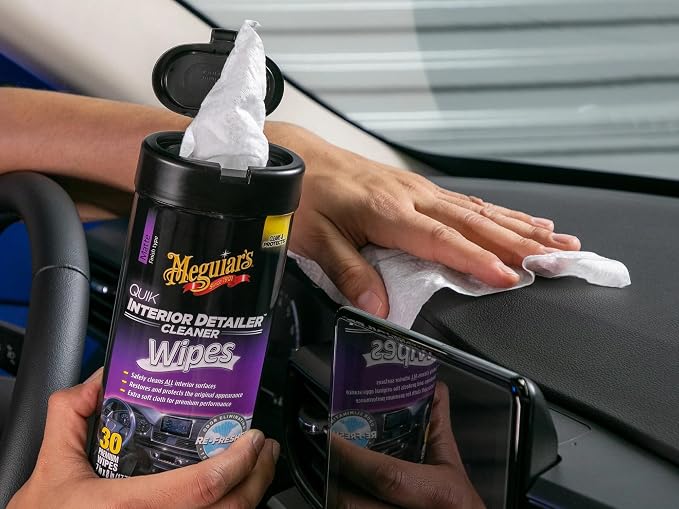 Meguiar's Quik Interior Detailer Wipes G13600, 6 Pack of 30 Count, 180 Total, Dashboard and Trim Cleaner for Leather, Vinyl, Rubber, Metal, LCD, Navigation Screens, Non-Greasy Touchups