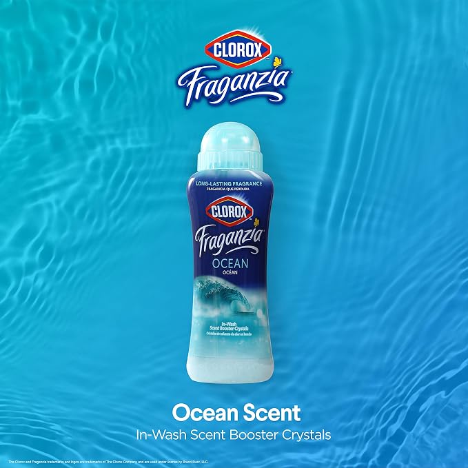 Clorox Fraganzia In-Wash Laundry Scent Booster Crystals, Ocean Scent Fragrance Beads for Clothes and Linens, Safe for All Fabrics and Colors, HE Compatible, 18 Oz, 2 Pack
