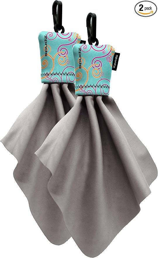 SPUDZ Classic Microfiber Lens Cleaner – Clip-On Pouch, Washable – for Binoculars, Scopes, Glasses, Screens | Classic | Baby Blue Swirls, 6 x 6 Inch (2-Pack)