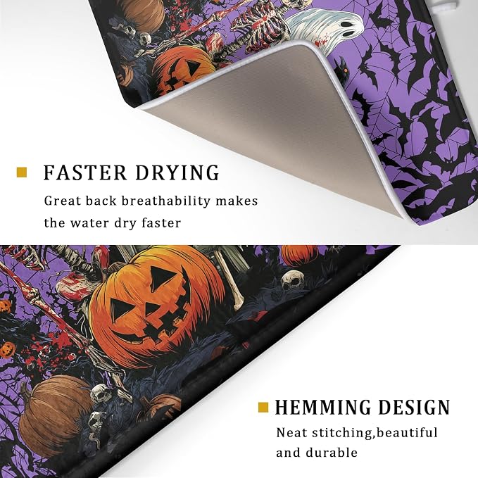 Giwawa Halloween Pumpkin Dish Drying Mat 18x24 inch Spooky Ghost Bat Dish Rack Mats Microfiber Draining Pad Fast Dry Holiday Kitchen Accessories