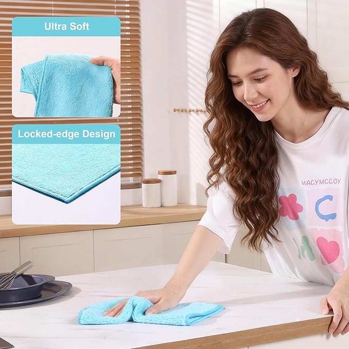 JOYMOOP Microfiber Cleaning Cloths Cyan, 11.8" x 11.8" Kitchen Towels – Reusable Cleaning Rags, Lint-Free, Super Absorbent Cleaning Cloths for Kitchen, Car, and Household Cleaning