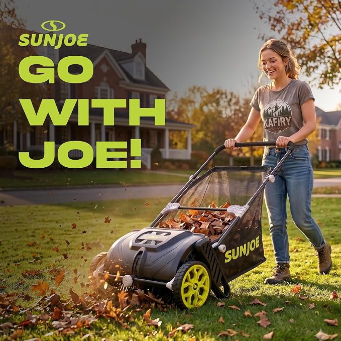 Sun Joe Manual Leaf Sweeper & Lawn Sweeper, 21 in. Push Sweeper with 22-Gal Collection Bag, Adjustable Height, Lightweight, No Battery or Gas Needed