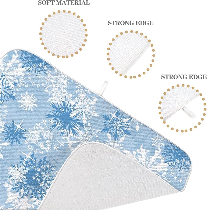 Christmas Dish Drying Mat 18x24 Inch Blue White Snowflake Winter Drying Mat Winter Xmas Holiday Absorbent Dish Drying Pad Dish Rack Drainer Mats for Kitchen Dining Counter