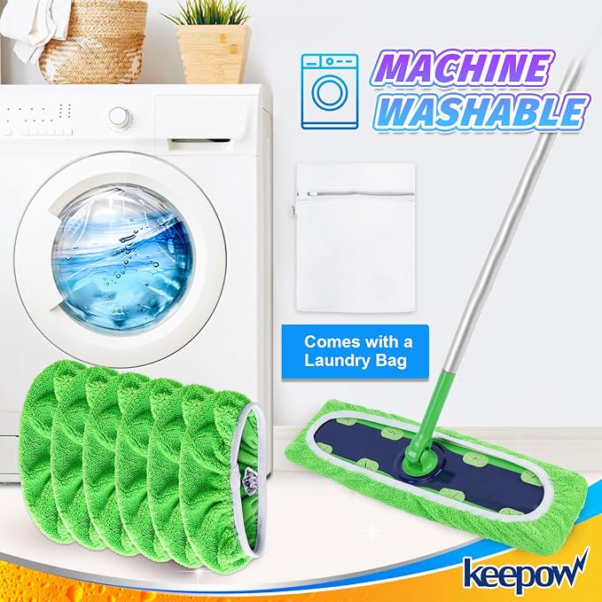 KEEPOW 12PCS Mop Pads Replacement Compatible with Swiffer Wet Pads Refill XL Size, Reusable Mop Pads for Hardwood Floor Cleaning