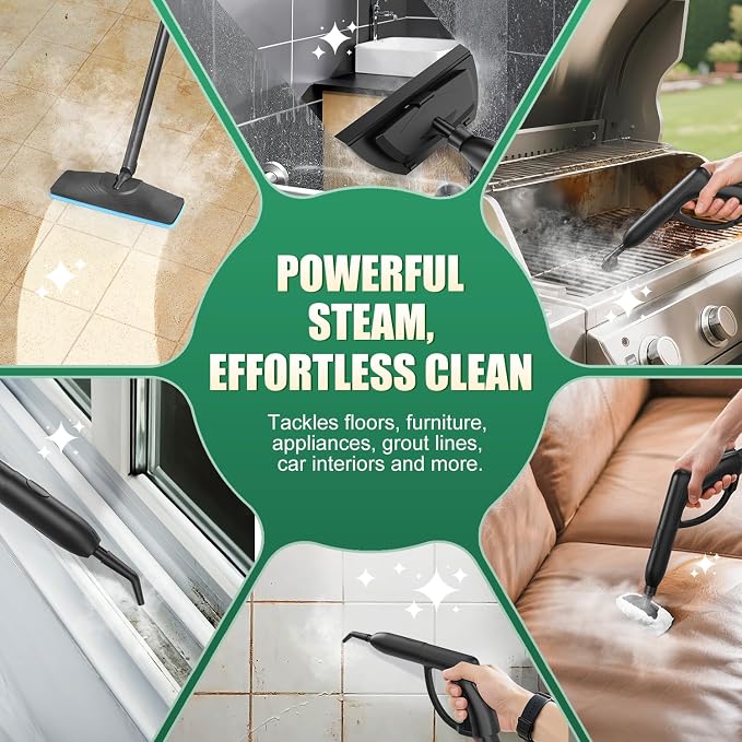 Rolipo Steam Cleaner for Home, High-Temp, 99.9% Stain Removal, Full Kit | Pressure: 4 bar, Tank: 2L, 2000W, Chemical-Free Cleaning, Multipurpose Steamer for Floors, Cars,Tiles, Kitchen Bathroom Grout
