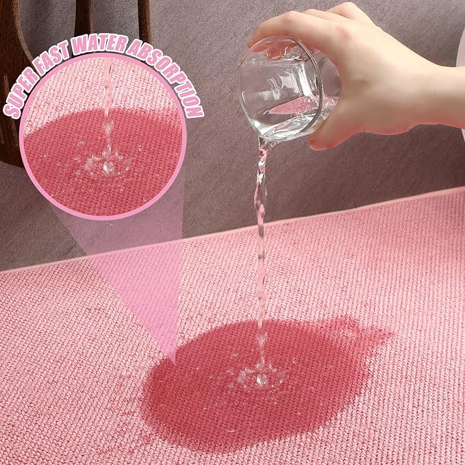 Hushee 2 Pack Extra Large Dish Drying Mat Microfiber Absorbent Dish Drying Pad Large Size Dishes Drainer Mats for Countertop, Sink, Refrigerator or Dryer (30 x 24 Inch,Pink)