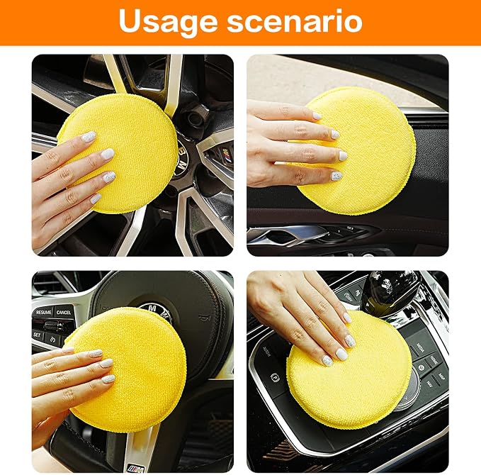 FONAROLL Microfiber Wax Applicator Pads, Car Wax Applicator, Buffing & Detail Polishing Foam Pads for Car Cleaning and Fine Polishing (5" Diameter, 6 Pack) - Yellow