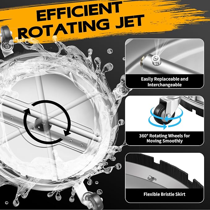 LidoDola 20'' Pressure Washer Surface Cleaner, Power Washer Accessory | Stainless Steel Body, Dual Handles, 4 Replacement Nozzles, Ideal for driveways, decks & patios—clean effortlessly