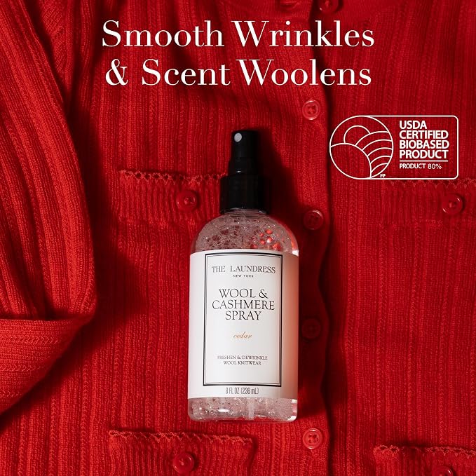 The Laundress Wool and Cashmere Fabric Spray, Wool Dewrinkle Spray, Upholstery and Linen Spray, Fabric Refresher, Cedar Scent, 8 Fl Oz (Pack of 2)