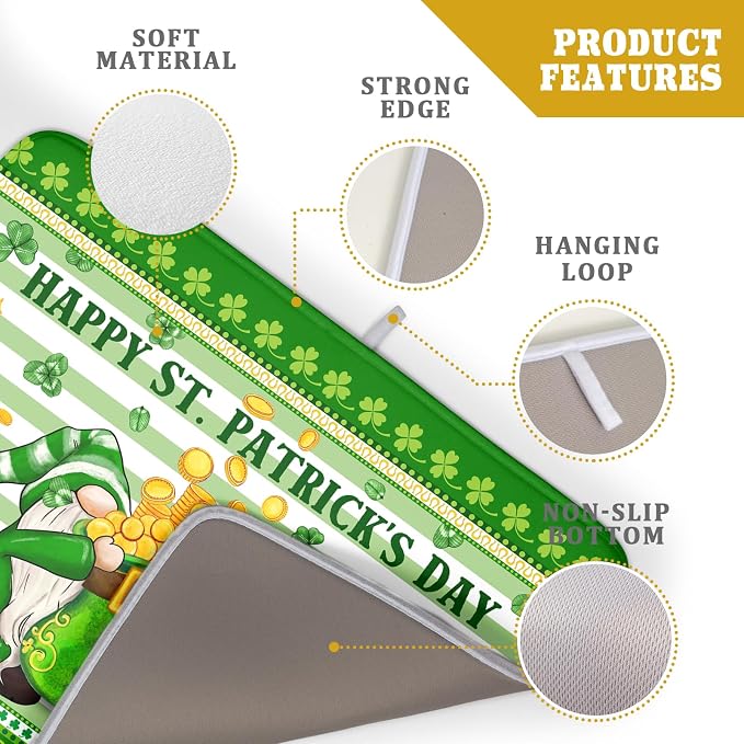 Shamrock Gnome Dish Drying Mat Coin Clover Dishes Fast Dry Mat 18x24 inch Absorbent Microfiber Dishware Drainer Pad for Kitchen Counter Sink