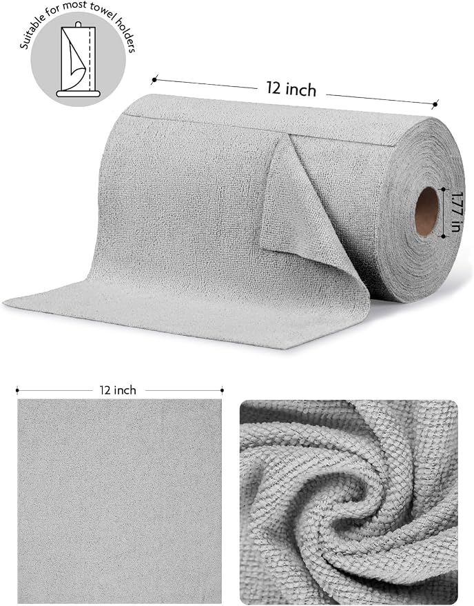Fantasticlean Microfiber Cleaning Cloth Rolls- 675 Sheets (9 Rolls of Grey) | 12'' by 12'', Super Absorbent, Lint-free, Tear-away Microfiber Towel Roll, for All-Purpose Cleaning