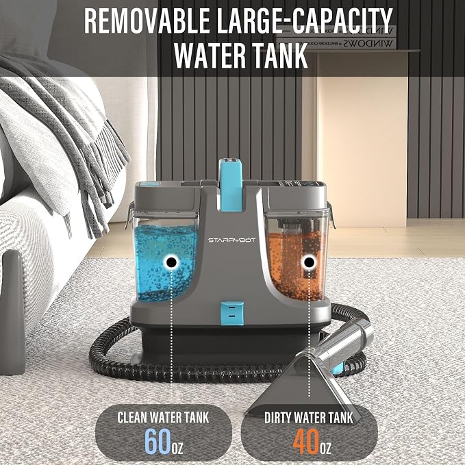 Starrybot Portable Carpet Cleaner with Steam, 18Kpa Spot Cleaner | Steam and heating technology help lift pet messes, couch stains, stair spots, rugs, and furniture dirt.
