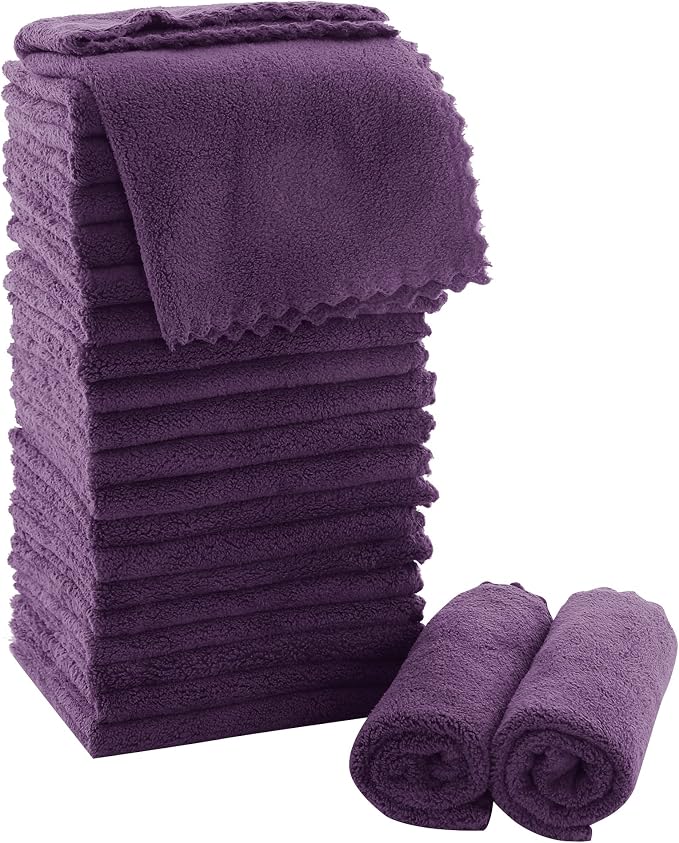 MOONQUEEN Ultra Soft Premium Washcloths Set - 12 x 12 inches - 24 Pack - Quick Drying - Highly Absorbent Coral Velvet Bathroom Wash Clothes - Use as Bath, Spa, Facial, Fingertip Towel (Plum)