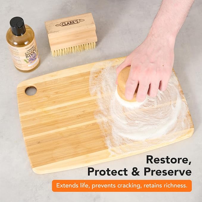 CLARK'S Cutting Board Organic Soap - Enriched with Lavender & Rosemary Oils - Cleaner for Butcher Block, Countertop and Utensils - Cleans and Restores Wood - Use Before Food Grade Mineral Oil