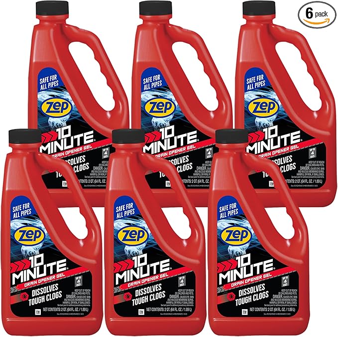 Zep 10 Minute Drain Opener Gel 64 oz (Case of 6) ZHCR64NG - Commercial Strength, Fast Acting and Safe For All Pipes
