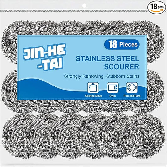 18 Pack Stainless Steel Scrubber, Steel Wool Srubber for Scouring Stubborn Messes from Pots and Pans, Stoves,Broiler Racks,Grills and More