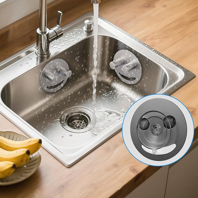 Smiley face sponge holder, kitchen Sink Caddy Organizer with Suction cup,Made of rust-proof aluminum that never rusts for Mommy & Daddy Sponges Black (1-Pack）