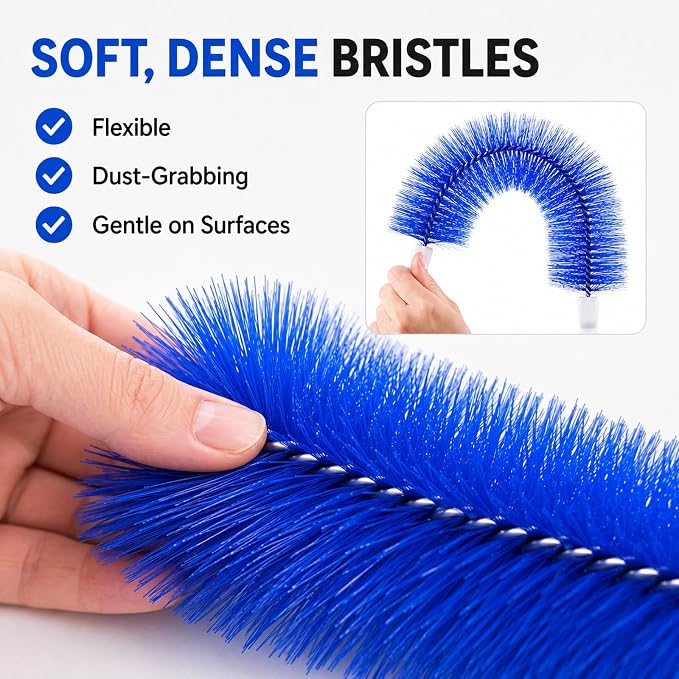 Fan Cleaning Brush, Bendable Microfiber Duster, Washable Reusable Fan Brush Cleaner for Fan Blades, Vents, Screens & Narrow Gaps (4, Blue + Gray)