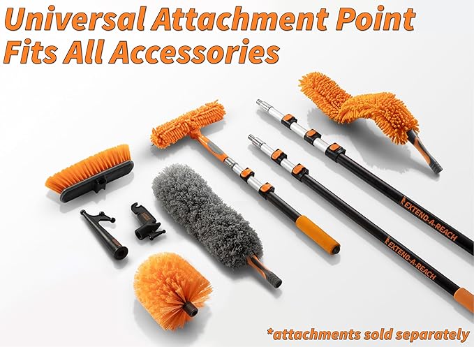 20 Foot Exterior House Cleaning Brush Set with 4-12 ft Extension Pole | Vinyl Siding Brushes with Telescopic Extendable Pole & Window Cleaning Squeegee // The Ultimate Extension Scrub Brush Set