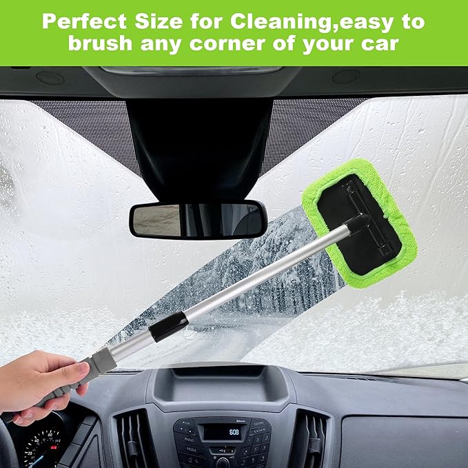 XINDELL Interior Windshield Cleaner Tool – Car Window Cleaning Tool 22inch Extendable Long Handle for Easy Cleaning, 9pcs Reusable Microfiber Pads, Streak-Free Interior & Exterior Auto Glass Cleaner