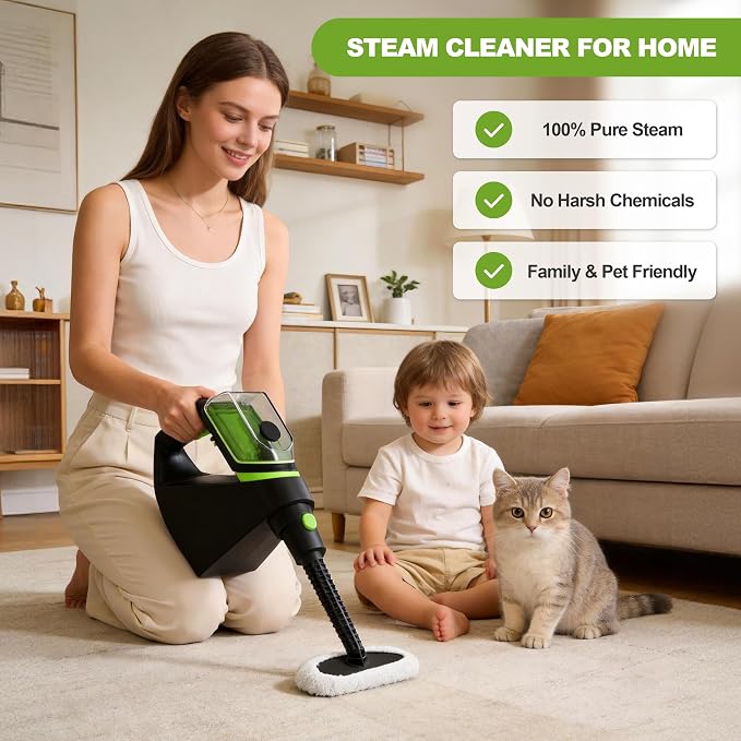 Handheld Steam Cleaner for Home,Steamer for Cleaning Bathroom Kitchen Car | 10S Fast Heat-Up,3.5Bar High-Pressure Steam,Refill Without Cooling,3 Ft Flexible Hose,Secure Lock Design，12 Accessories