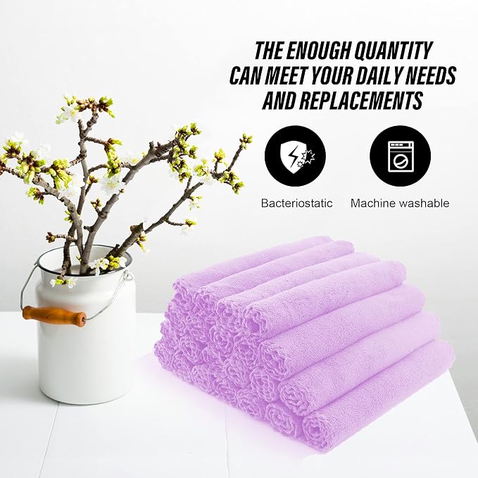 MOONQUEEN Ultra Soft Premium Washcloths Set - 12 x 12 inches - 24 Pack - Quick Drying - Highly Absorbent Coral Velvet Bathroom Wash Clothes - Use as Bath, Spa, Facial, Fingertip Towel (Purple)