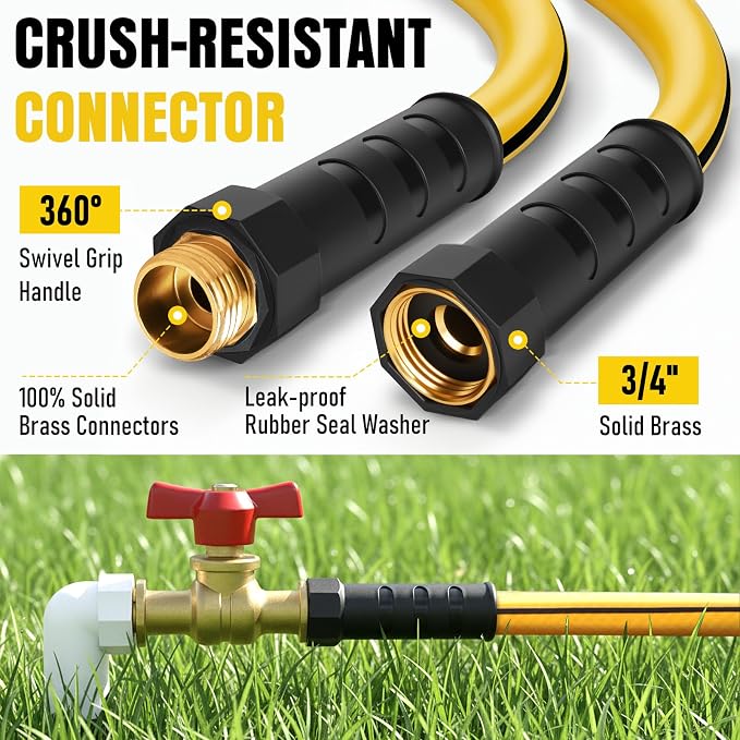 Garden Hose 50 ft x 5/8" with Nozzle, Water Hose Heavy Duty Flexible, Lightweight Kink-less Hybrid Hose with Swivel Handle, Male to Female Fittings