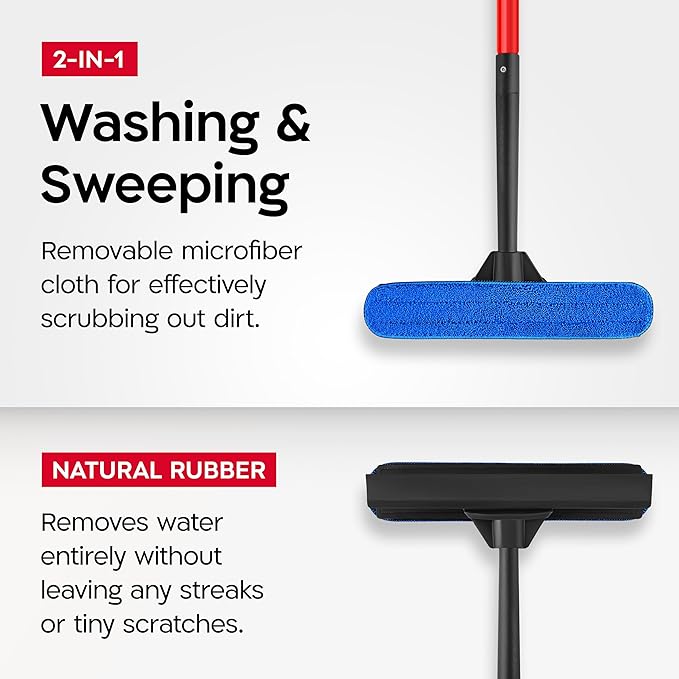 Tyroler Windows Washing Kit with Extension Pole | 12"-80" 5-Part Handle | | 2-in-1 Professional Telescopic Window Squeegee for Home | Indoor & Outdoor Window Cleaner Tool for High Windows & Glass