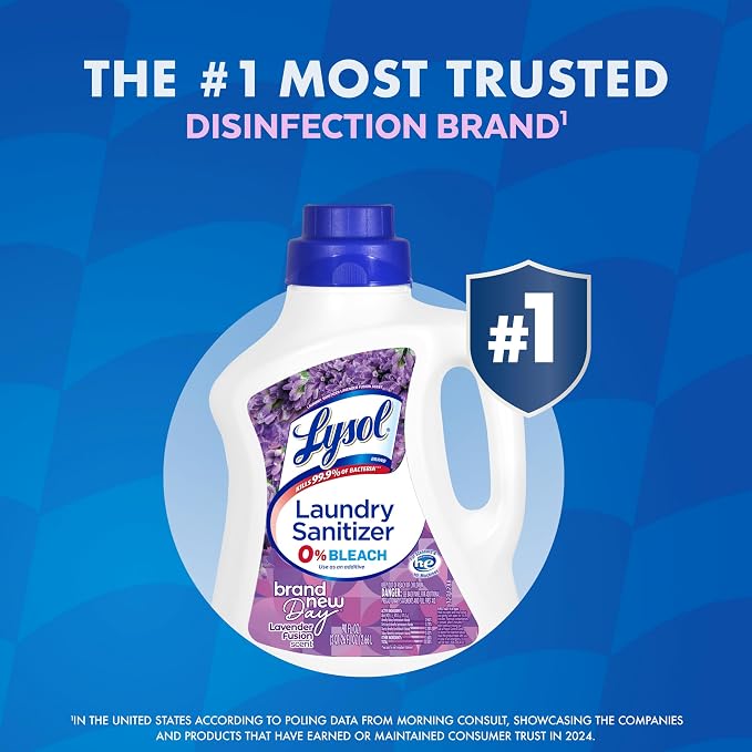 Lysol Disinfectant Laundry Sanitizer & Scent Booster, Laundry Detergent Additive, Color Safe Bleach Alternative, Laundry Odor Eliminator, Kills Bacteria & Viruses, Lavender Scent, 90 Fl Oz