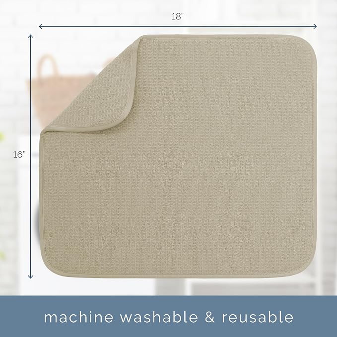 S&T INC. Dish Drying Mat, 16” x 18”, Absorbent Microfiber Kitchen Counter Mat, Dish Drying Pad for Dishes, Utensils, Pots and Pans, Large, Pure Cashmere