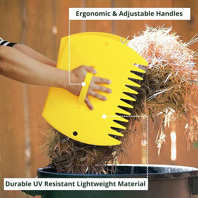 GardenHOME Leaf Scoops Hand Rakes, Large Leaf Grabbers for Yard Work and Garden Use, Clear and Collect Garden Rake, Leaf Scooper and Claws for Leaves, Lawn Debris, and Trash Cleanup, Yellow