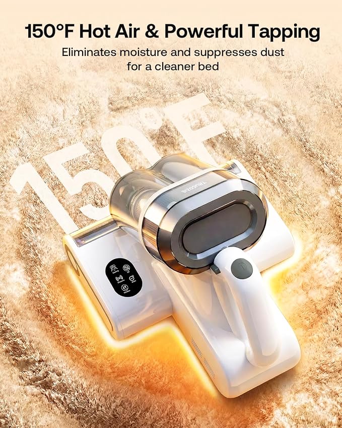 Trucozie Mattress Vacuum Cleaner with 275nm UV-C Light & 149℉ Heat, 16Kpa Powerful Suction Bed Vacuum for Pet Hair & Dander, Smart Dust Sensor, Anion & Aromatherapy, Corded for Bed, Sofa, Couch, White