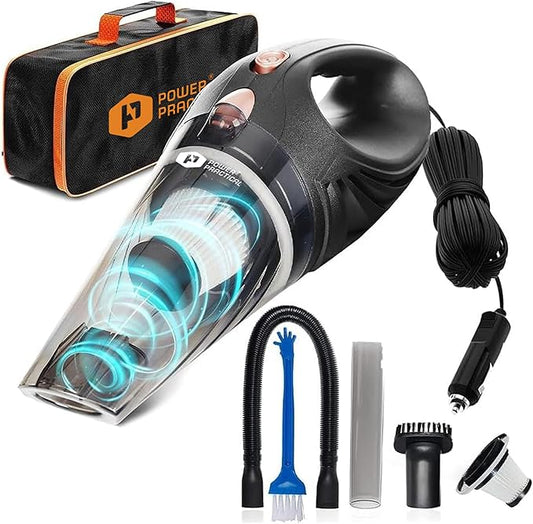 THISWORX Car Vacuum Cleaner - Portable, High Power, Handheld Vacuums w/ 3 Attachments, 16 Ft Cord & Bag - 12v, Auto Accessories Kit for Interior Detailing - Black | 12V High Power, Lightweight Design for Car Interior, RV, Boats & Travel. Includes 3 Att...