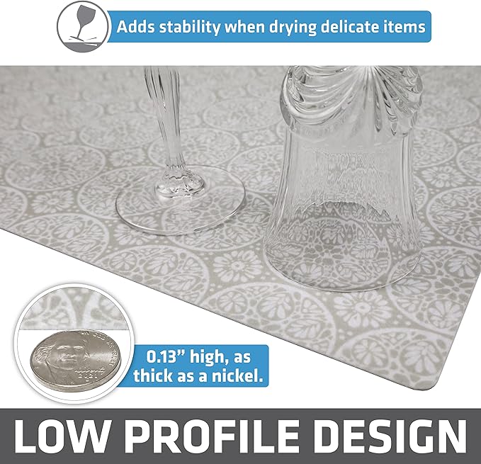 Drymate Jumbo XL Dish Drying Mat (19”x24”), Low-Profile, Super Absorbent, Quick Dry Fabric, Waterproof & Slip-Resistant, for Kitchen Counter, Trimmable, Easy to Clean (USA Made)(Tan)