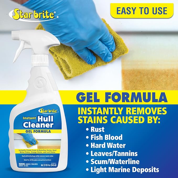 STAR BRITE Instant Hull Cleaner - 32 Oz Gel Spray - Easily Remove Stains, Scum Lines & Grime on Boat Hulls, Fiberglass, Plastic & Painted Surfaces - Easy to Use Formula (096132)