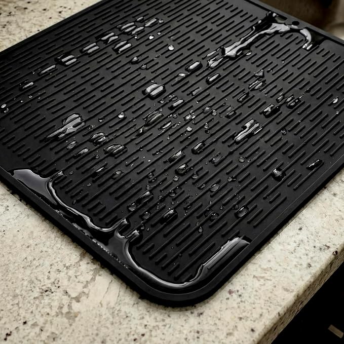 MicoYang Silicone Dish Drying Mat for Multiple Usage,Easy clean,Eco-friendly,Heat-resistant Silicone Mat for Kitchen Counter or Sink,Refrigerator or Drawer Liner Black XL 18 inches x 16 inches