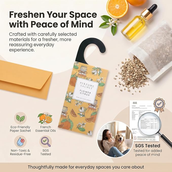 Large 12 Packs Flower Citrus Hanging Scented Sachets Long-Lasting Closet Deodorizer Air Freshener Fabric Refresher Odor Eliminator for Drawer Home Fragrance Gift Set