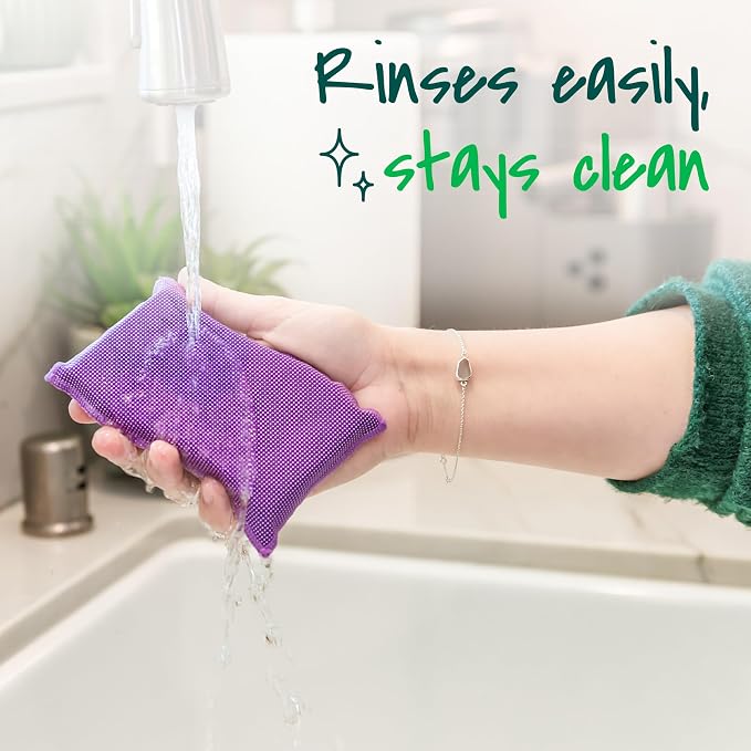 Scotch-Brite Dobie Stay Clean Scrubbers, Non-Scratch Dual-Sided Dish Sponges with Absorbent Cloth Side, Odor Resistant Scrubbing Pads for Dishes and Household Cleaning, 8-Pack
