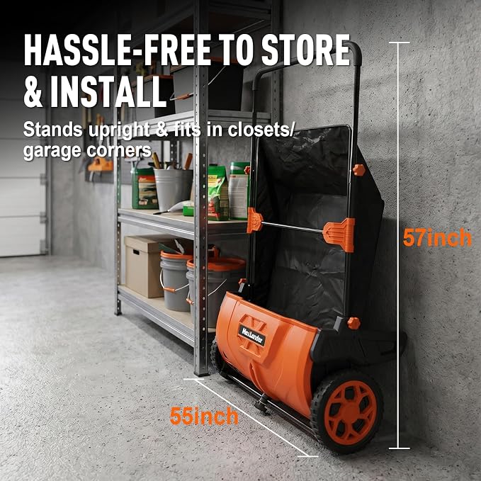 MAXLANDER 26-Inch Push Lawn Sweeper with 7 Cu.Ft. Large Collection Hopper, Manual Leaf & Grass Sweeper, Adjustable Rotating Brush Height for Lawn, Yard & Garden Cleanup Grass Catchers