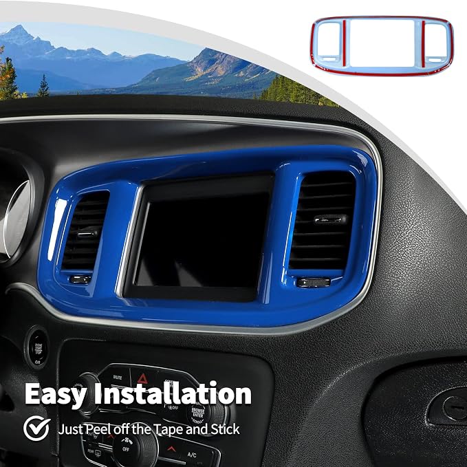 JWWY Charger Center Consoles Dash Board Trim Dashboard DVD Navigation Screen Frame Instrument Cover Trim for 2015-2024+Dodge Charger Interior Accessories Blue