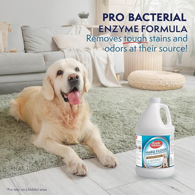 Simple Solution Hard Floor Stain & Odor Remover, Pet Stain Cleaner, Gallon | Dog Stain & Odor Remover, Pet Urine Enzyme Cleaner, Dog Urine Hardwood Cleaner, Pet Odor Eliminator, Hard Floor Stain Remover