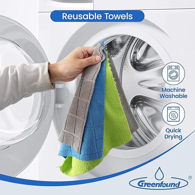 Greenfound Microfiber Cleaning Cloth Roll, 80 Pack Tear Away Towels, Reusable Washable Lint Free Scratch Free Absorbent Cleaning Rags for Kitchen Home Car Window Glass, 11.5 x 11.5 Inch Check Blue